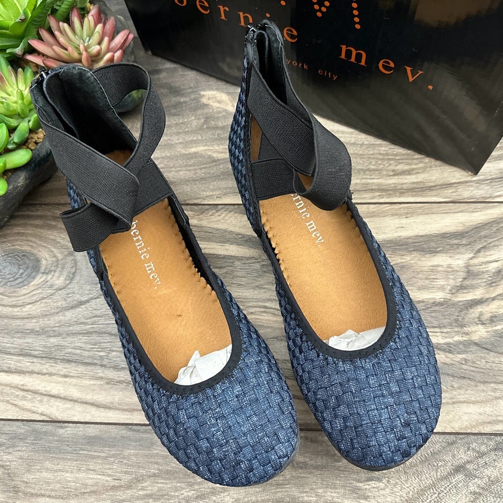 NIB Bernie Mev 39 7.5-8 Monica Ankle Strap Woven Ballet Flats Jean - Picture 2 of 10